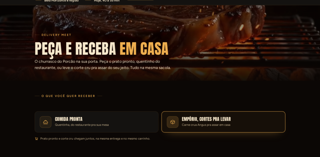 As duas opções da loja: comida pronta e Empório, cortes pra levar.